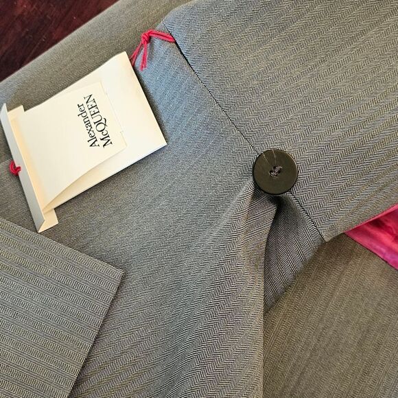 Wool Alexander McQueen Suit Jacket Herringbone Peplum Blazer size 48 IT NWT - Picture 7 of 15